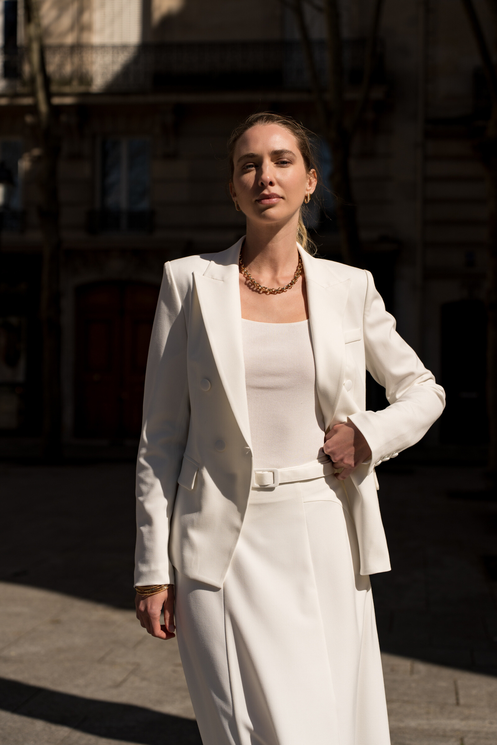 Wholesaler Attentif - [Heather] Cross blazer jacket adjusted with double buttoning