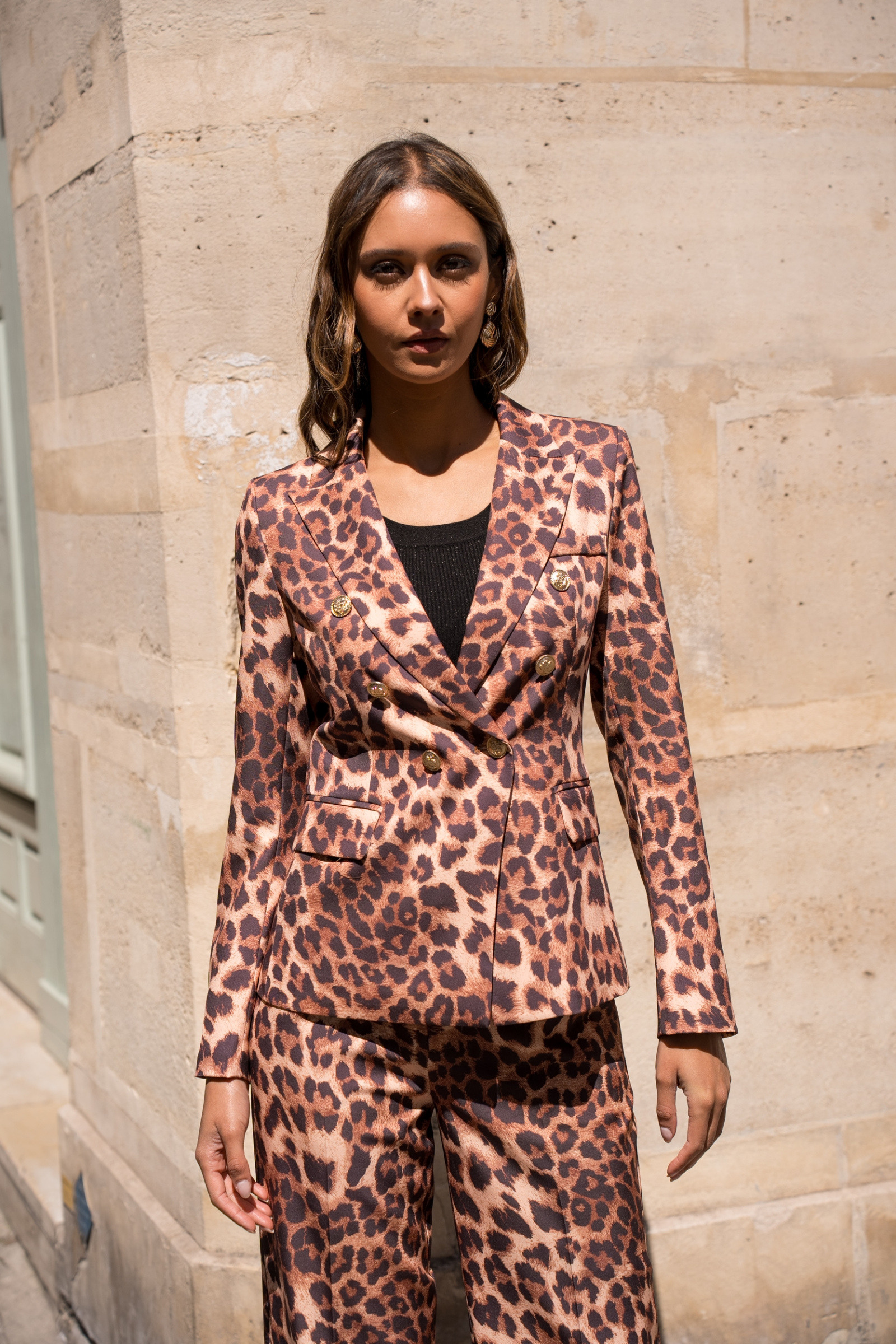 Grossiste Attentif - Veste blazer imprimé léopard
