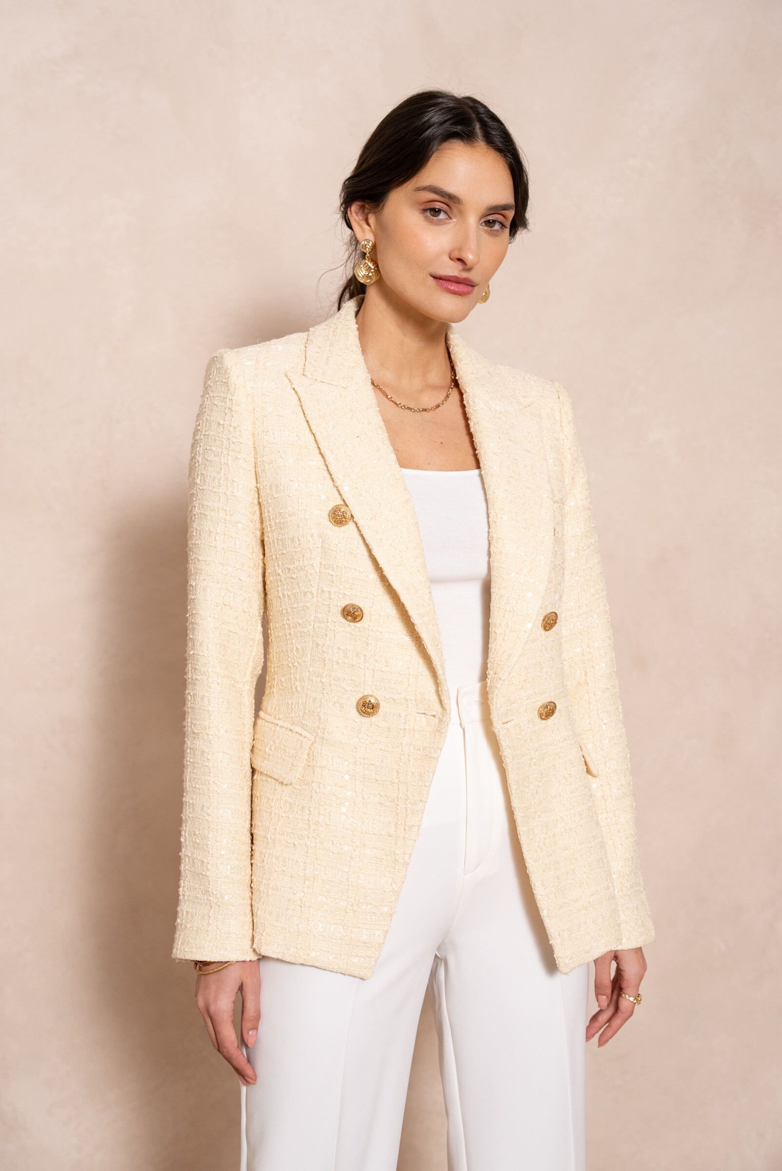 Mayorista Attentif - Tweed de chaqueta Blaze estructurado con doble botón dorado