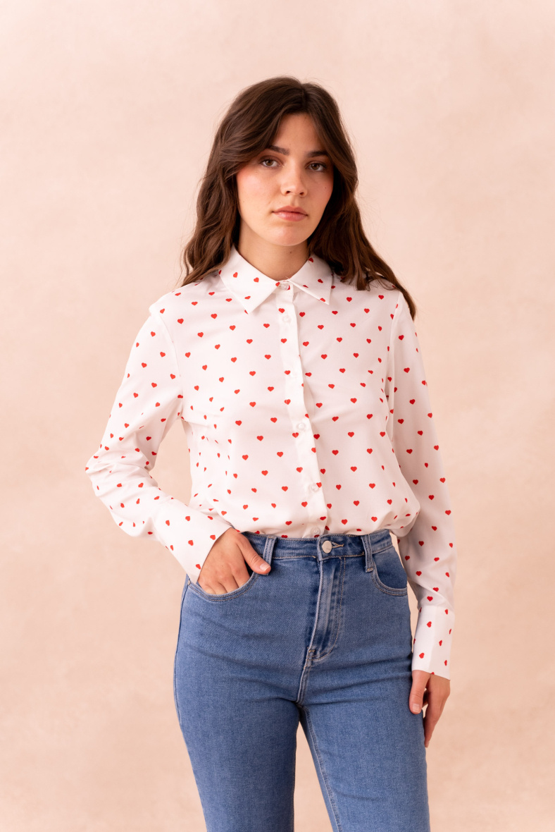 Wholesaler Attentif - Heart pattern shirt with lapel collar