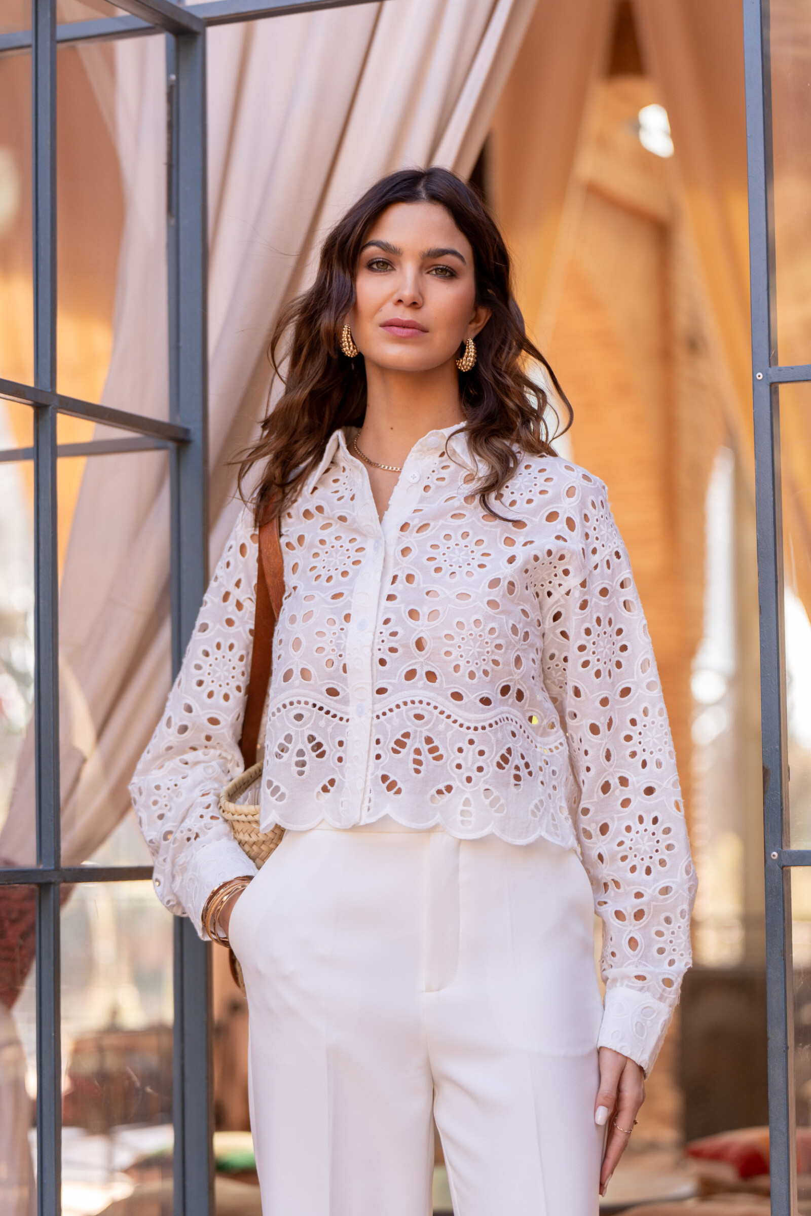 Wholesaler Attentif - Cotton shirt in United English embroidery