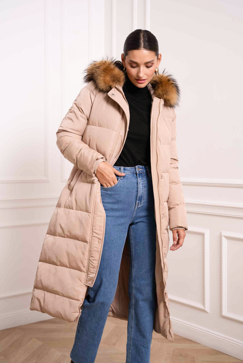Wholesaler Attentif - Long quilted parka with genuine fur