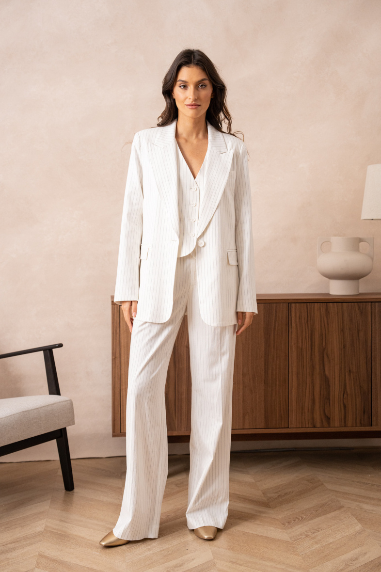 Grossiste Attentif - [Linea] Ensemble de tailleur 3 pièces veste, gilet, pantalon à rayures