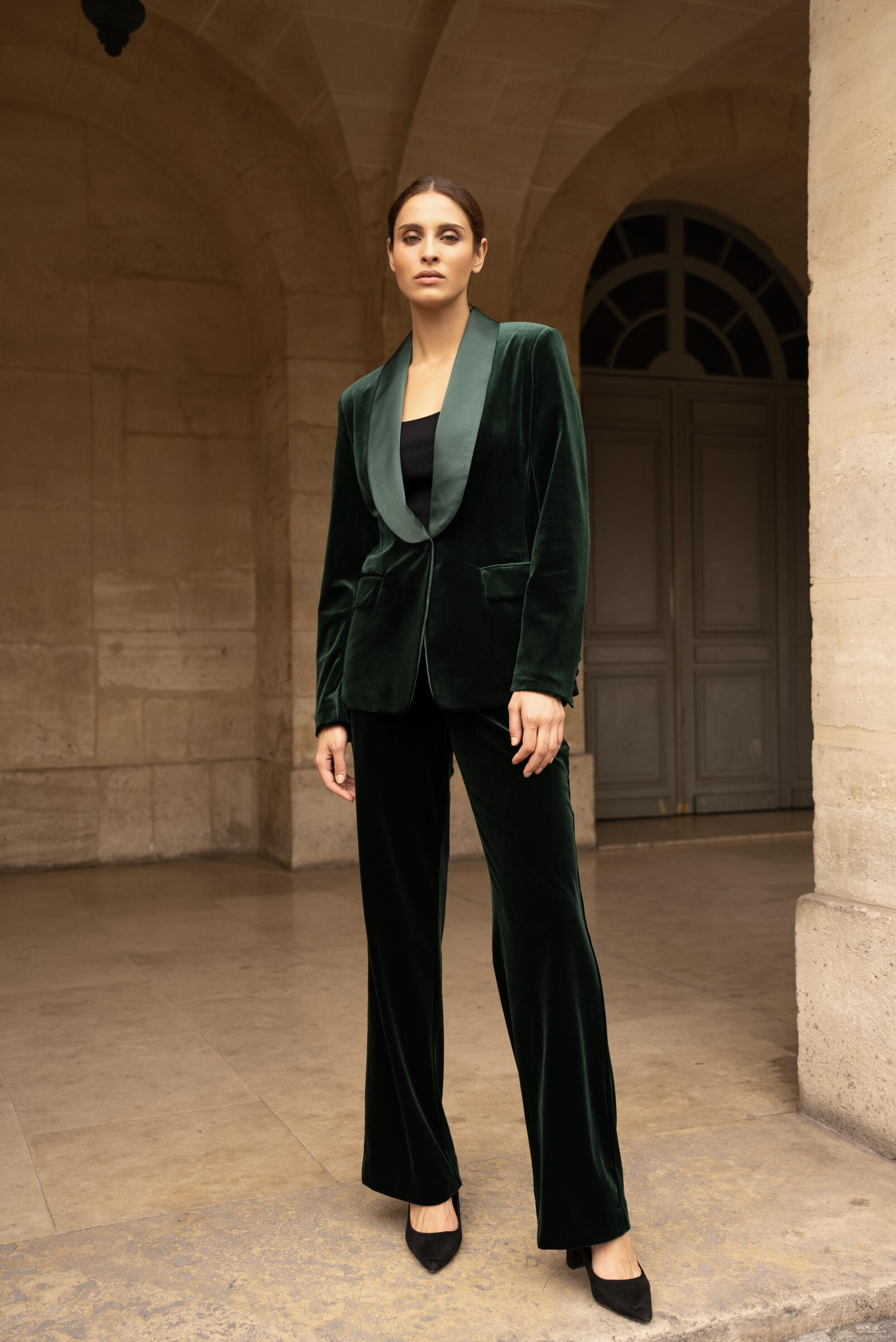 Wholesaler Attentif - Velvet tuxedo jacket and pants set