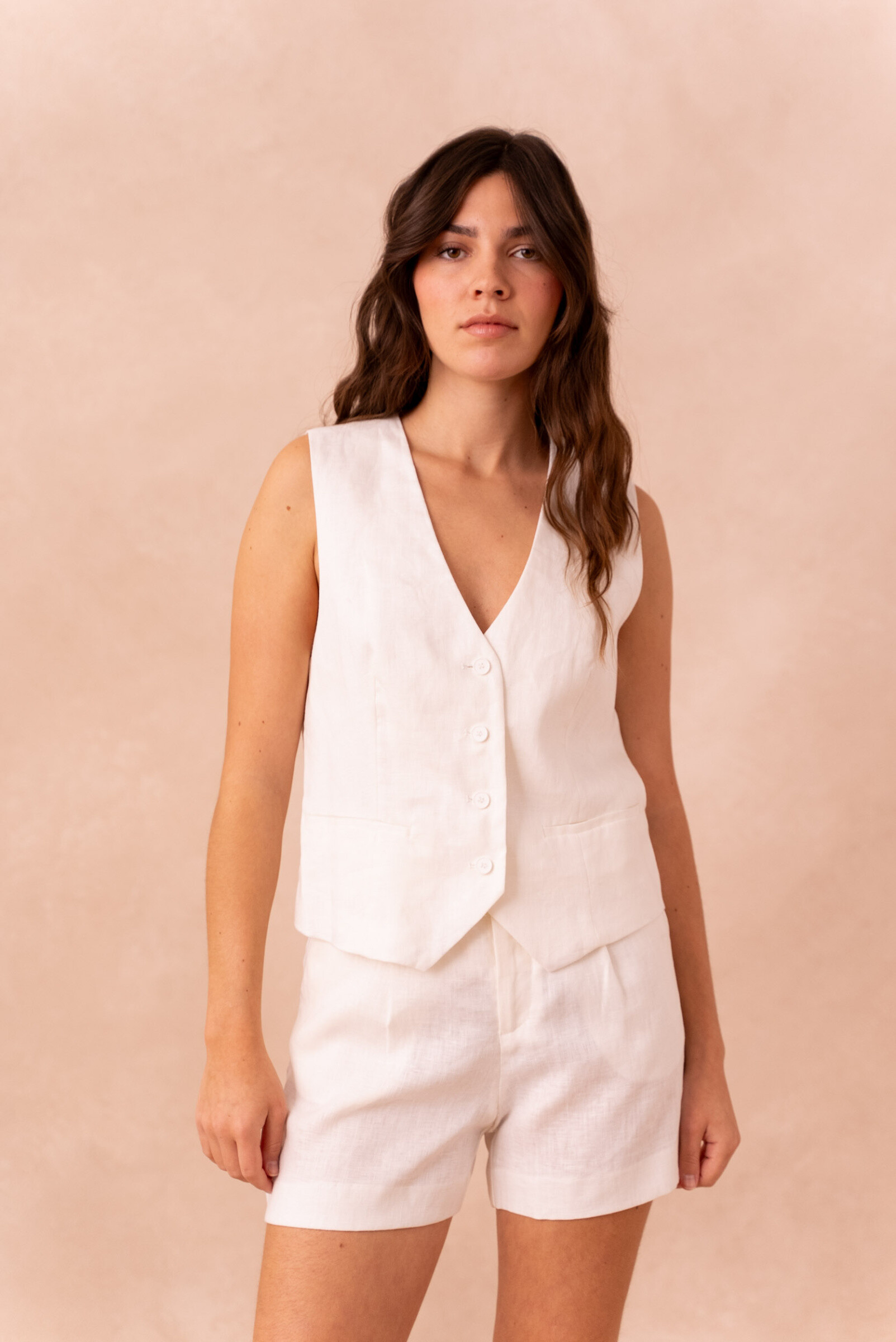 Wholesaler Attentif - [Linen] Linen plain vest superior quality