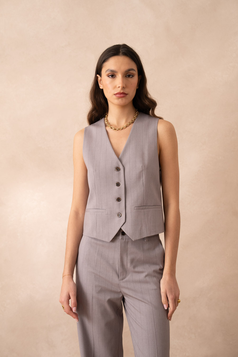 Grossiste Attentif - [Harmonia] Gilet de tailleur sans manche à rayures