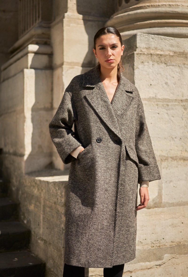 Wholesaler Attentif - Oversized herringbone coat containing wool