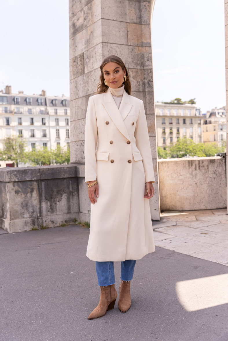 Wholesaler Attentif - Fitted double-breasted long coat in winter fabric