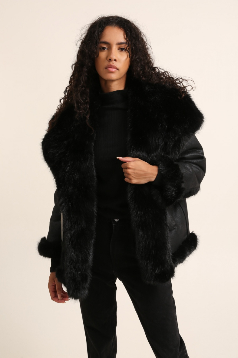 Wholesaler Attentif - Mid-length oversized leather and faux fur coat