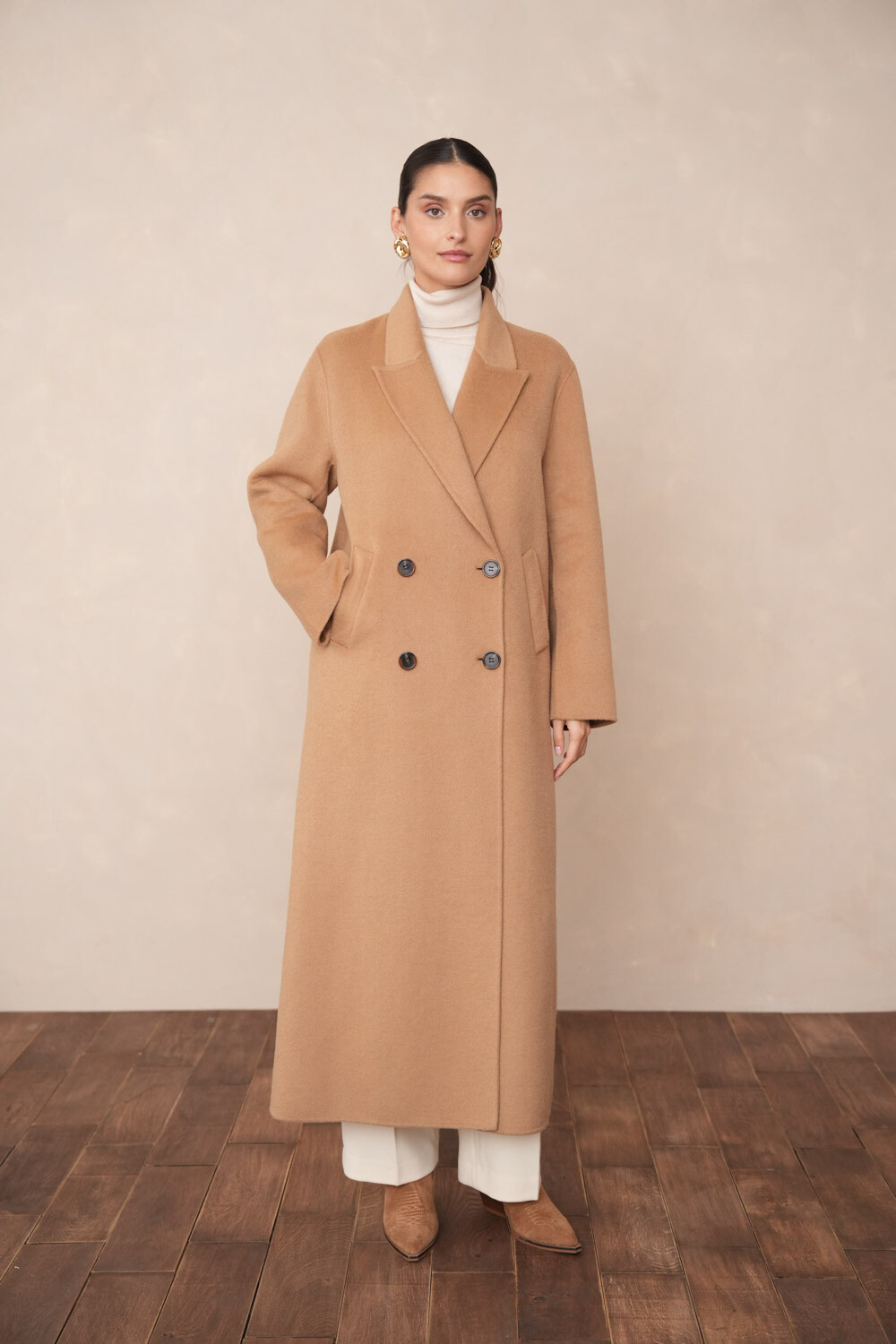 Wholesaler Attentif - Extra-long double-breasted hand-stitched wool coat