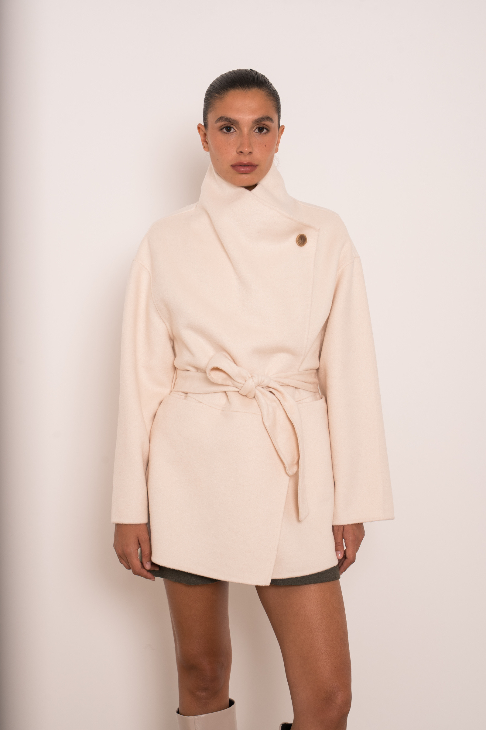 Grossiste Attentif - Manteau ample mi-long croisé en laine mélangé