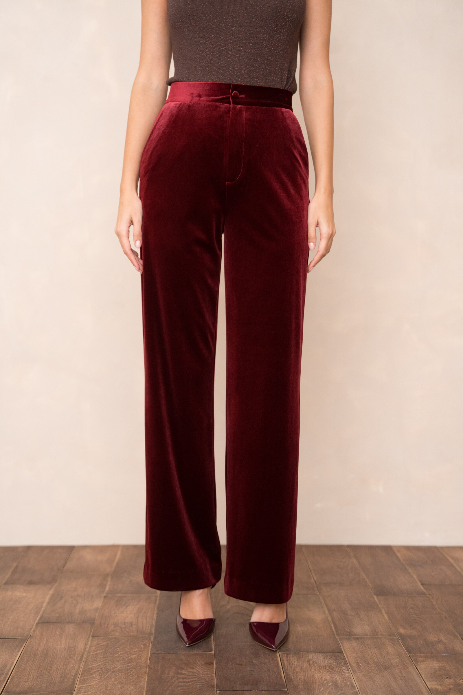 Mayorista Attentif - Pantalón de terciopelo de talle alto y corte recto