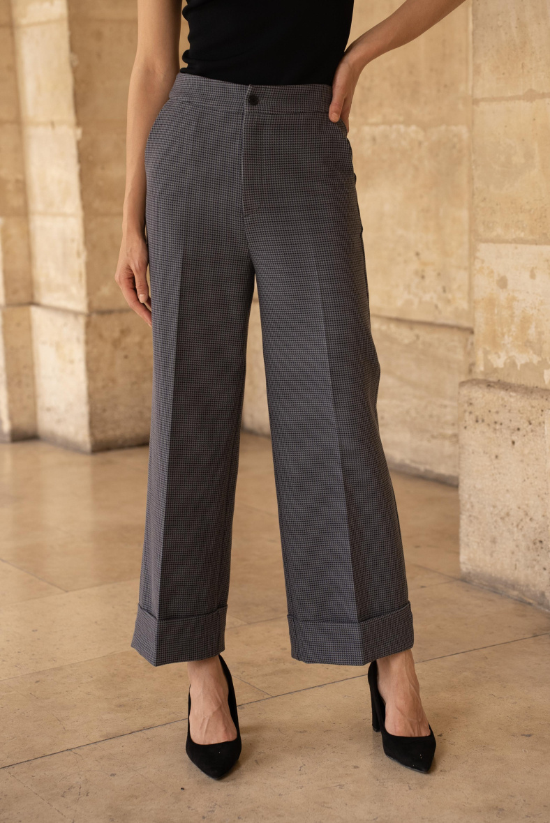 Wholesaler Attentif - Straight-leg houndstooth pants with hems