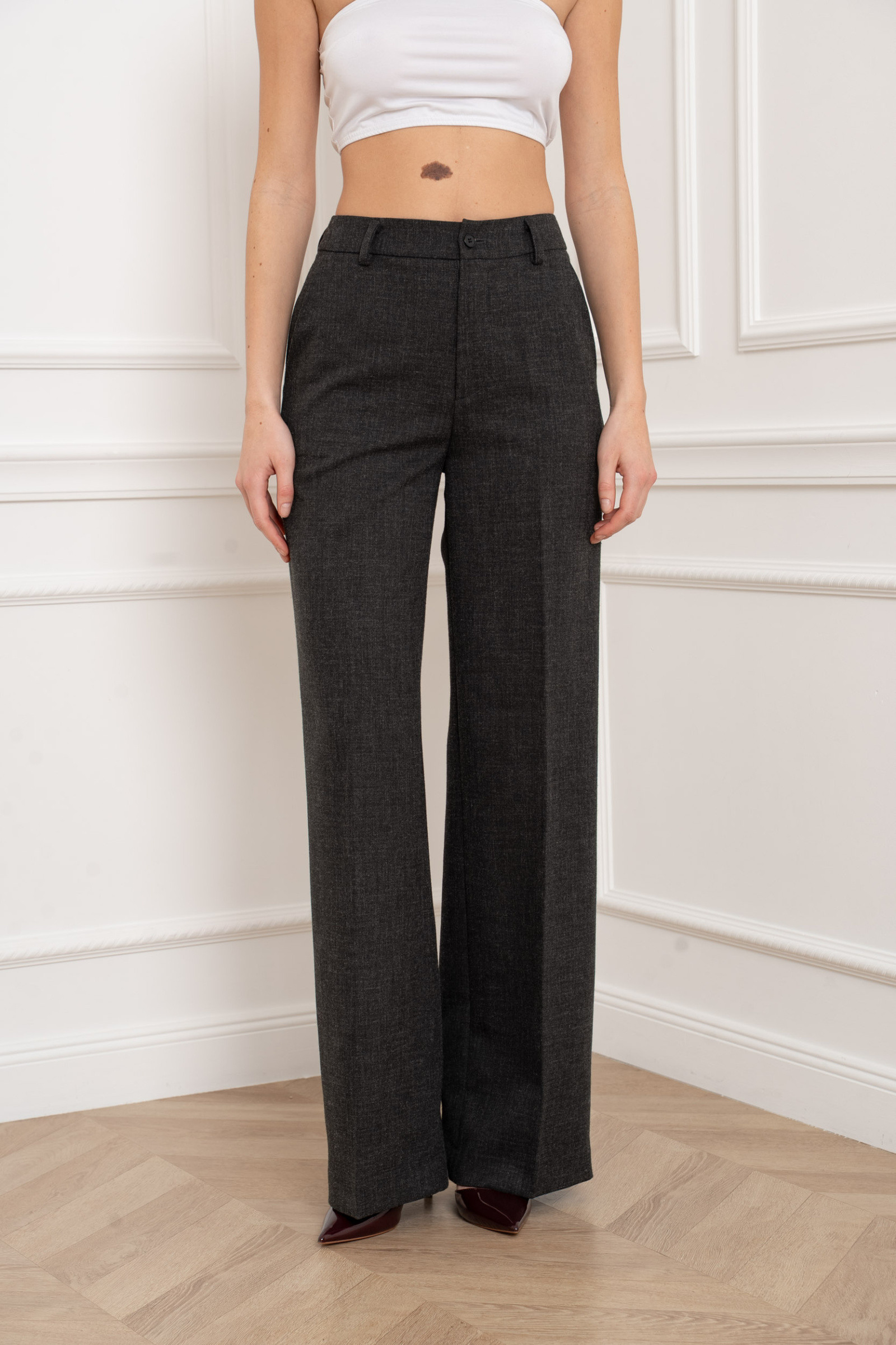 Mayorista Attentif - Pantalón de corte recto largo en gris jaspeado