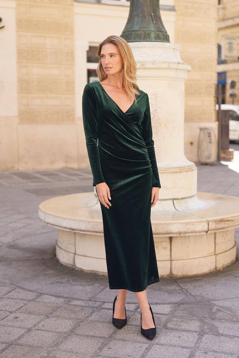 Mayorista Attentif - Vestido largo cruzado de terciopelo