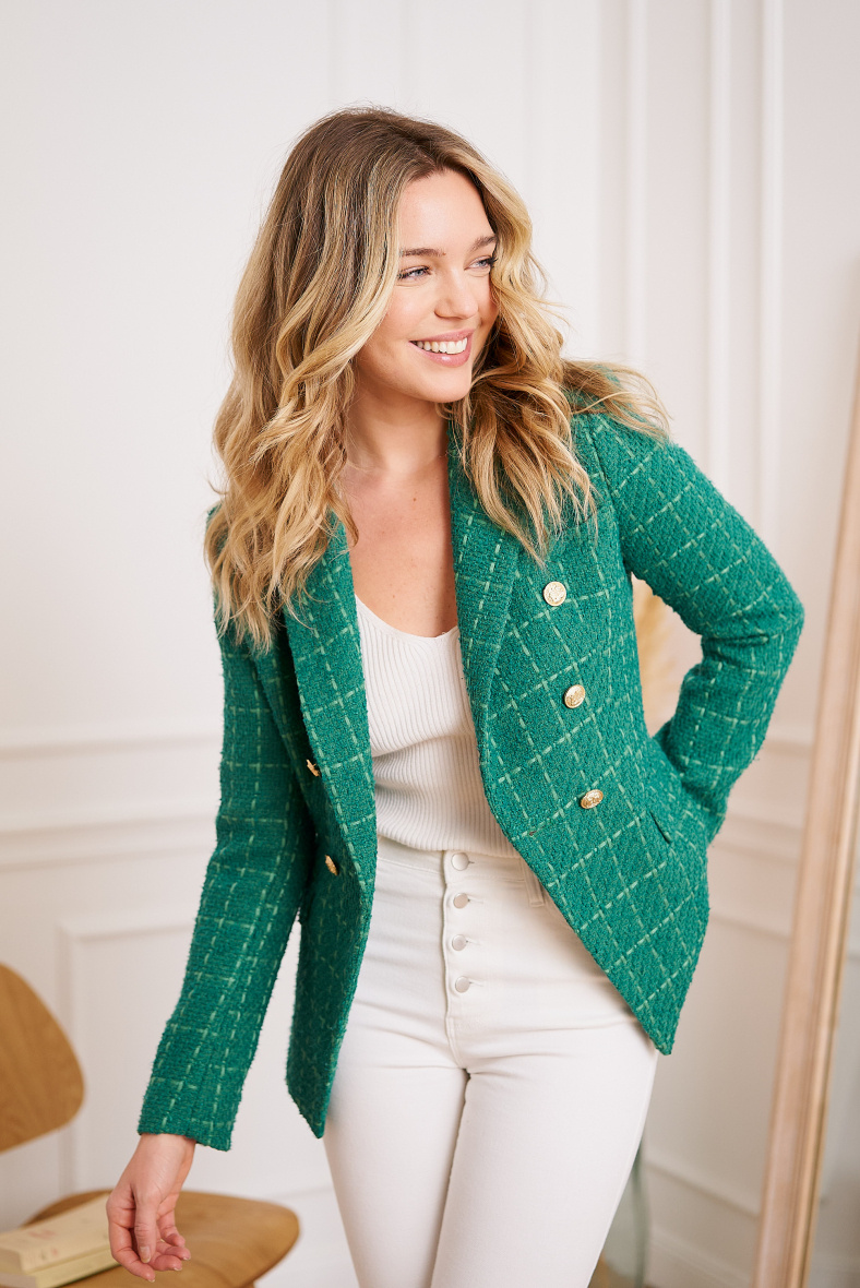 Wholesaler Attentif - Fitted Double-Breasted Solid Tweed Blazer