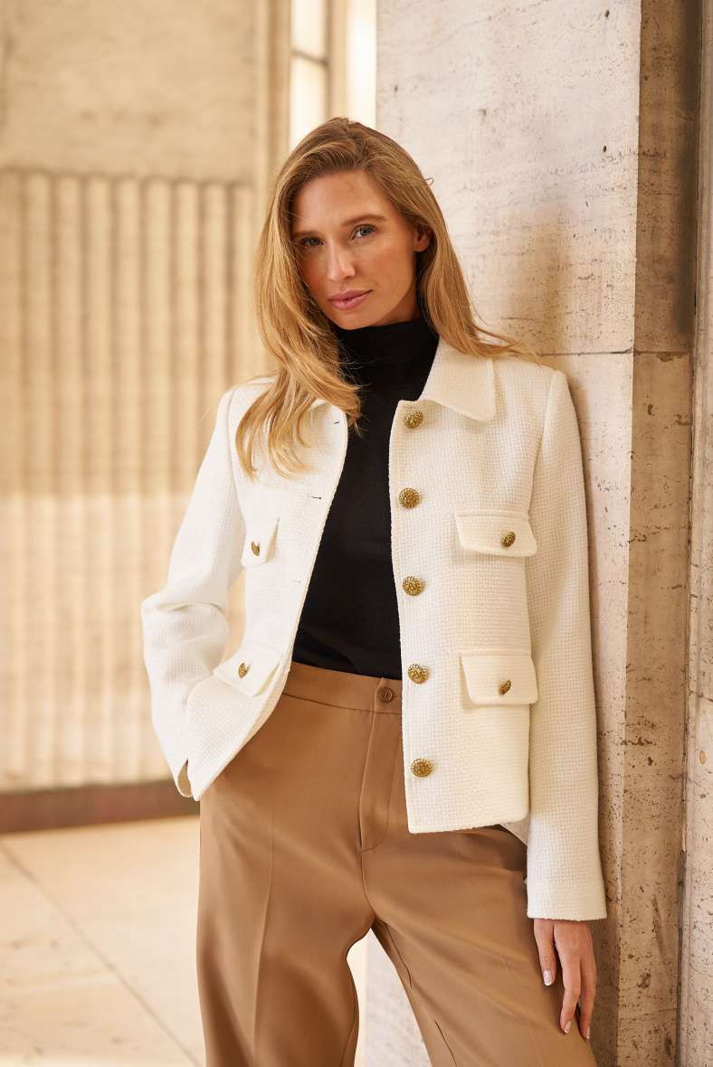 Mayorista Attentif - Americana cropped de tweed de corte recto