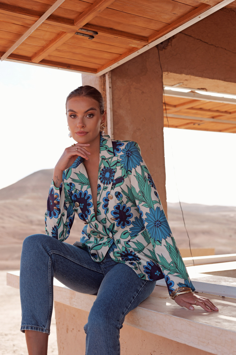 Mayorista Attentif - Americana entallada con estampado floral y botonadura cruzada dorada