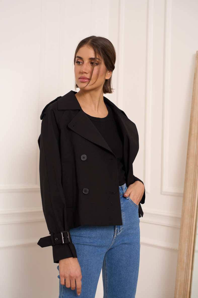 Grossiste Attentif - Trench cropped oversize uni en coton