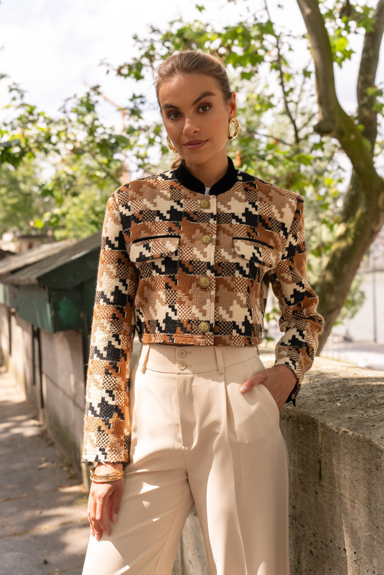 Wholesaler Attentif - Camel printed cropped jacket