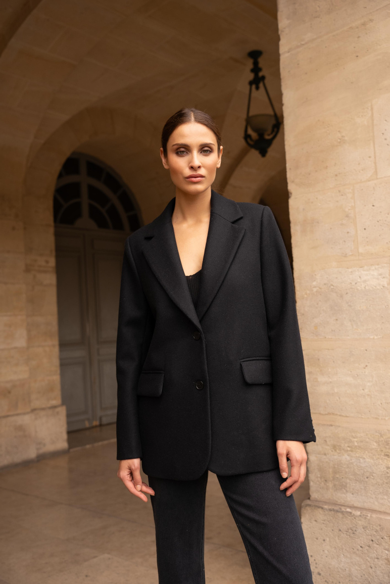 Mayorista Attentif - Chaqueta oversize de mezcla de lana con doble botonadura recta