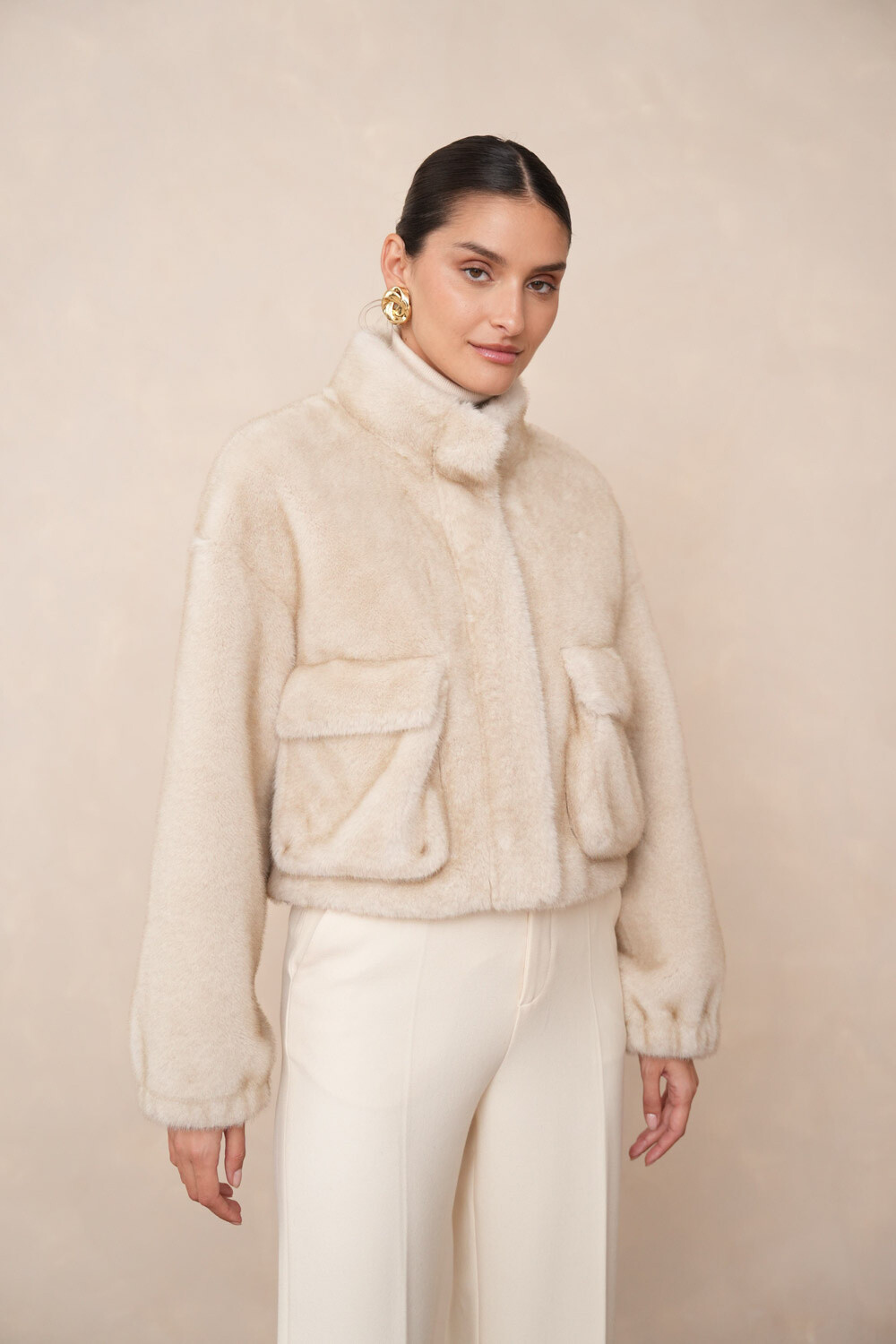 Wholesaler Attentif - Faux fur jacket with zipper and patch pockets