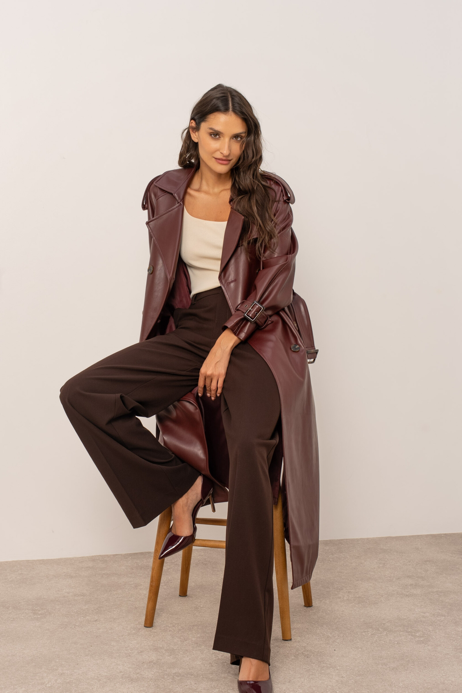 Grossista Attentif - Trench lungo in pelle vegana