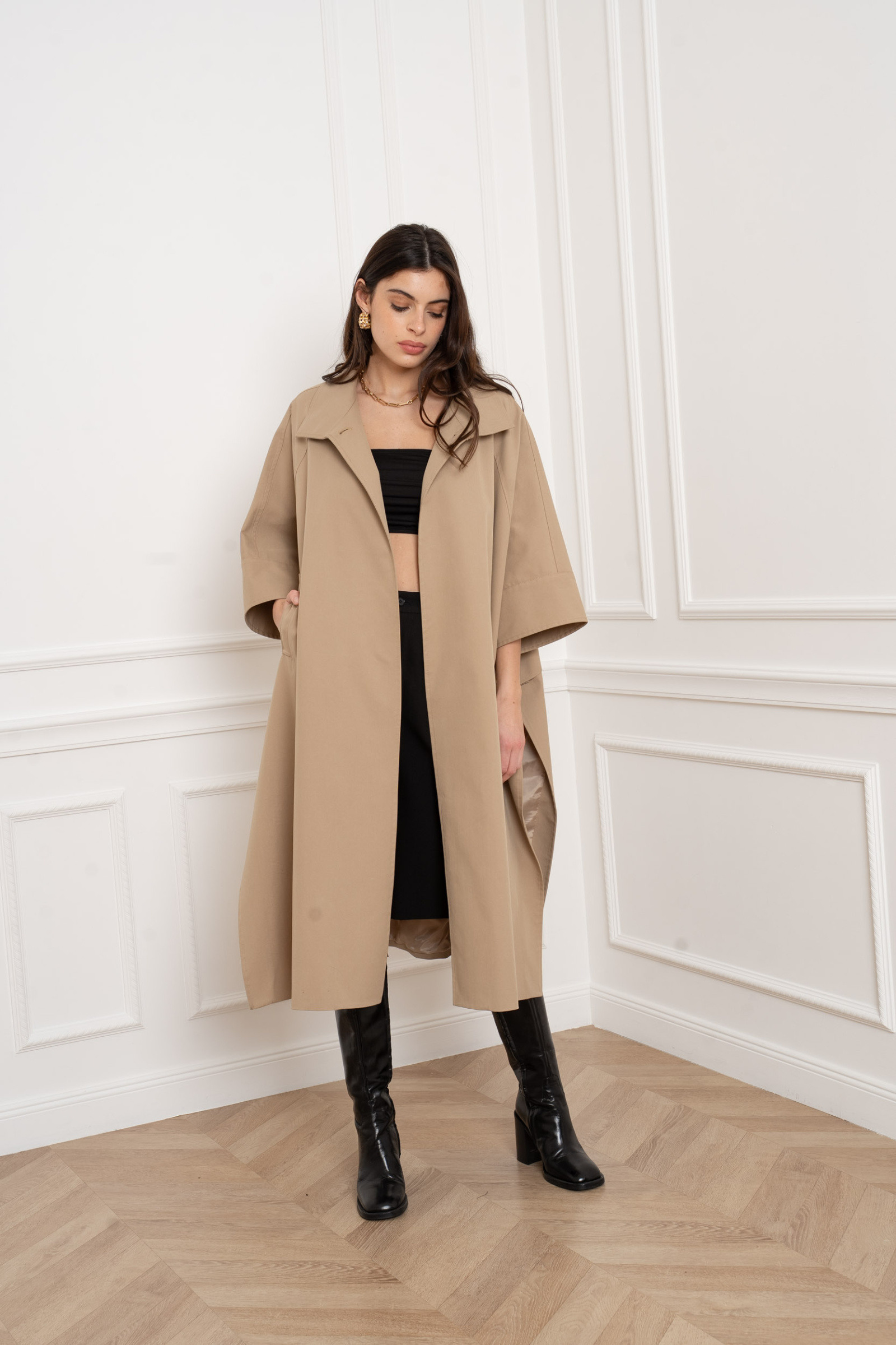 Mayorista Attentif - Chaqueta capa estilo trench largo estilo murciélago