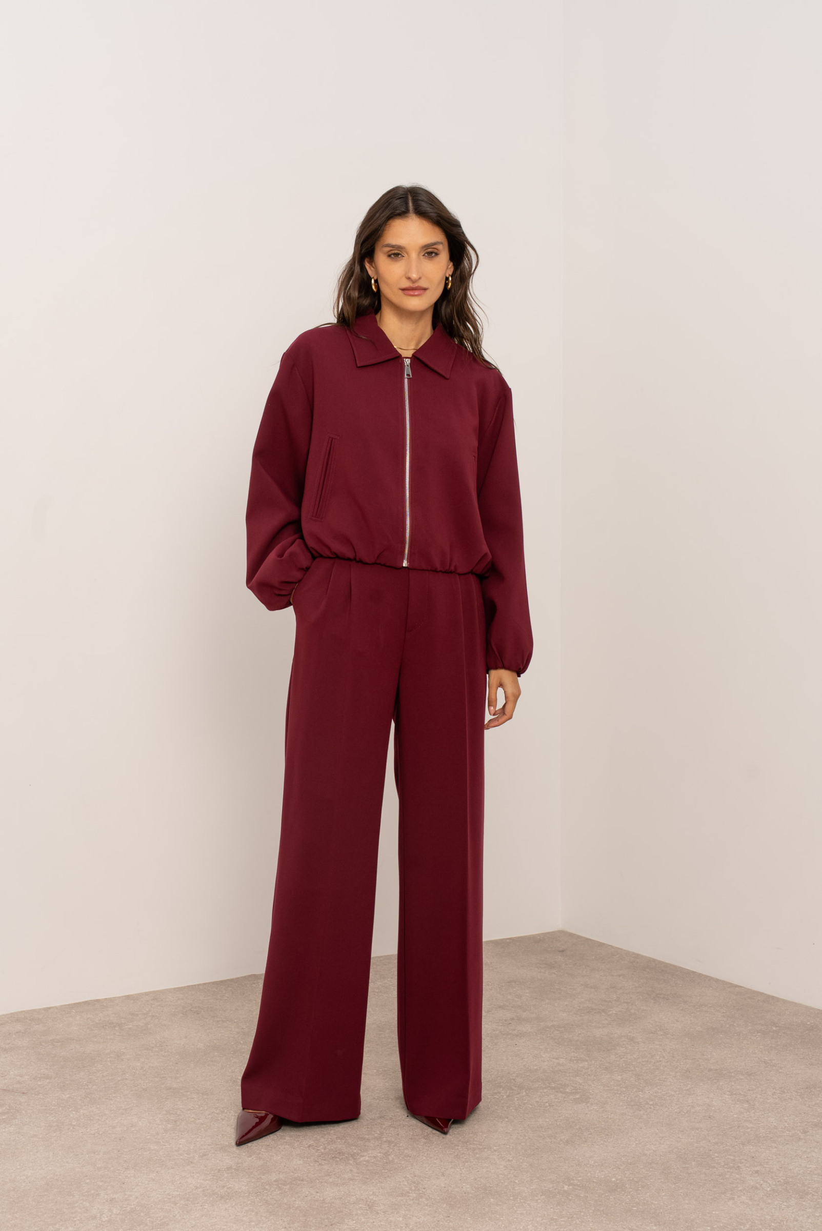 Grossiste Attentif - [Aura] Veste bomber zippée courte à col chemise