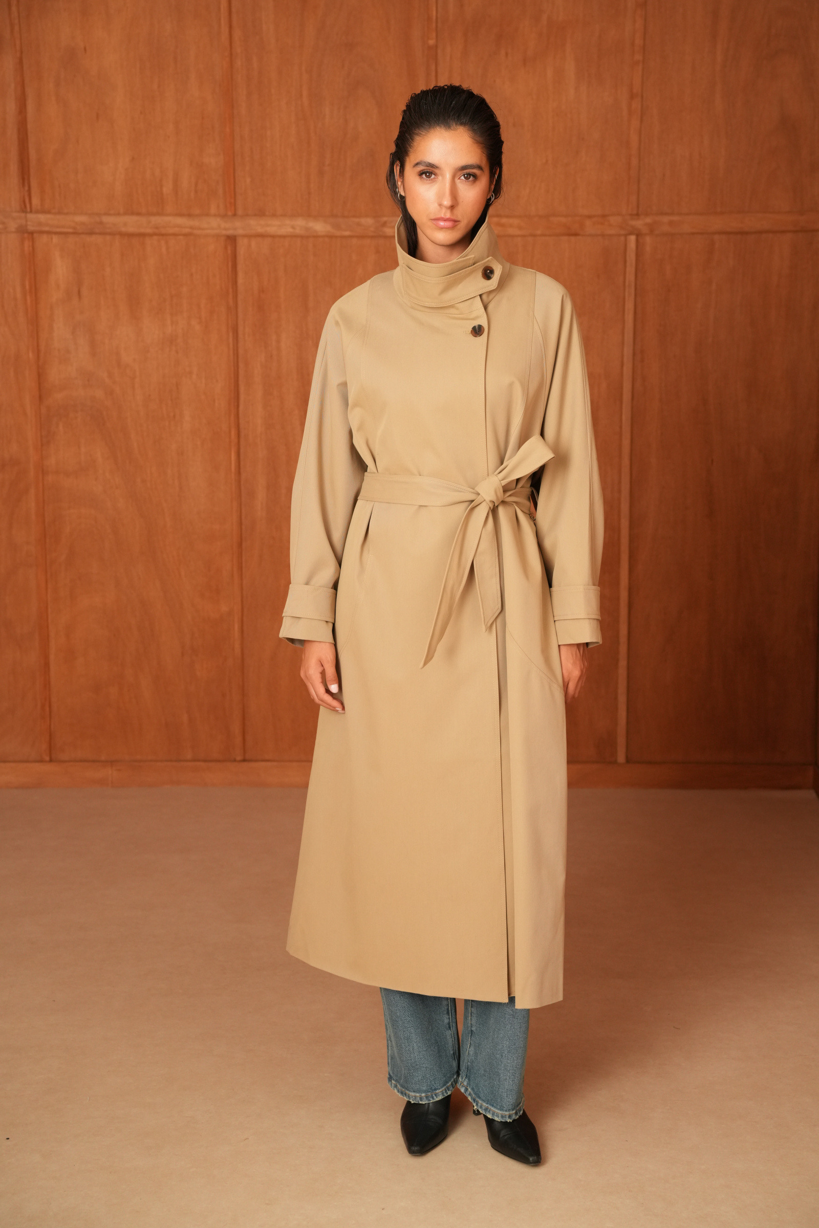 Grossiste Attentif - [Utility] Trench oversize long ceinturé à col montant