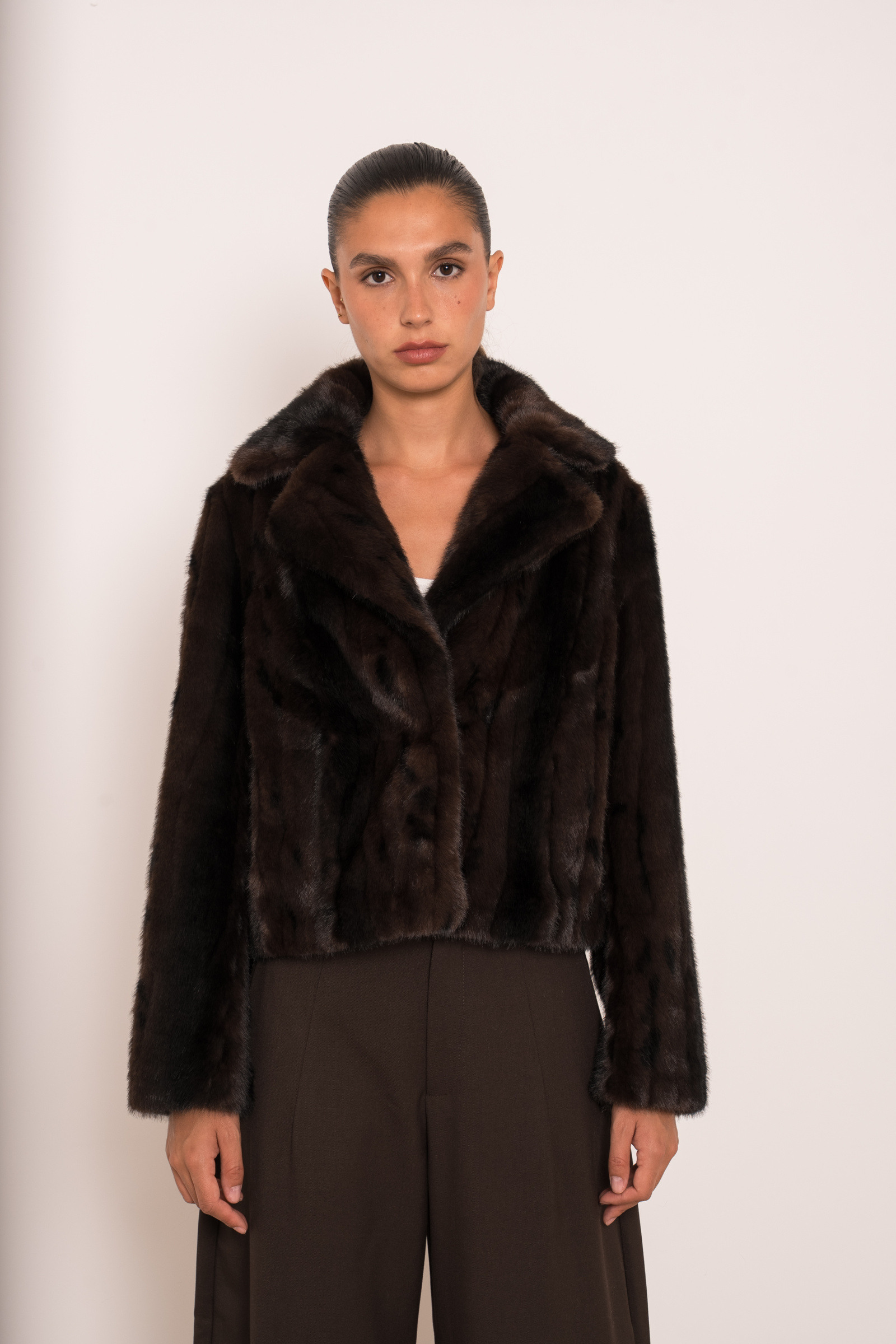 Wholesaler Attentif - Short brown jacket with faux fur marbling