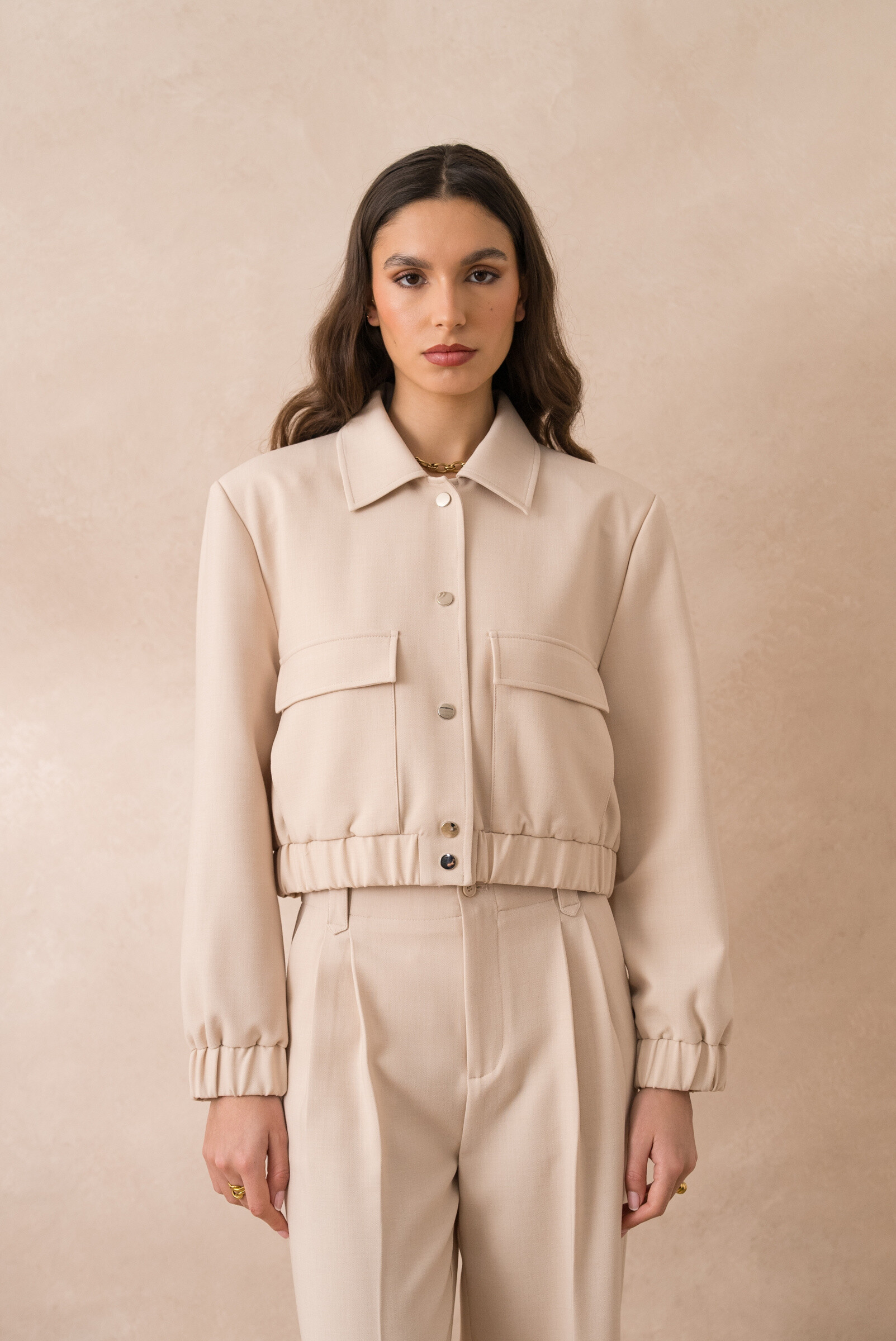 Grossiste Attentif - [Aura] Veste bombers courte à col chemise