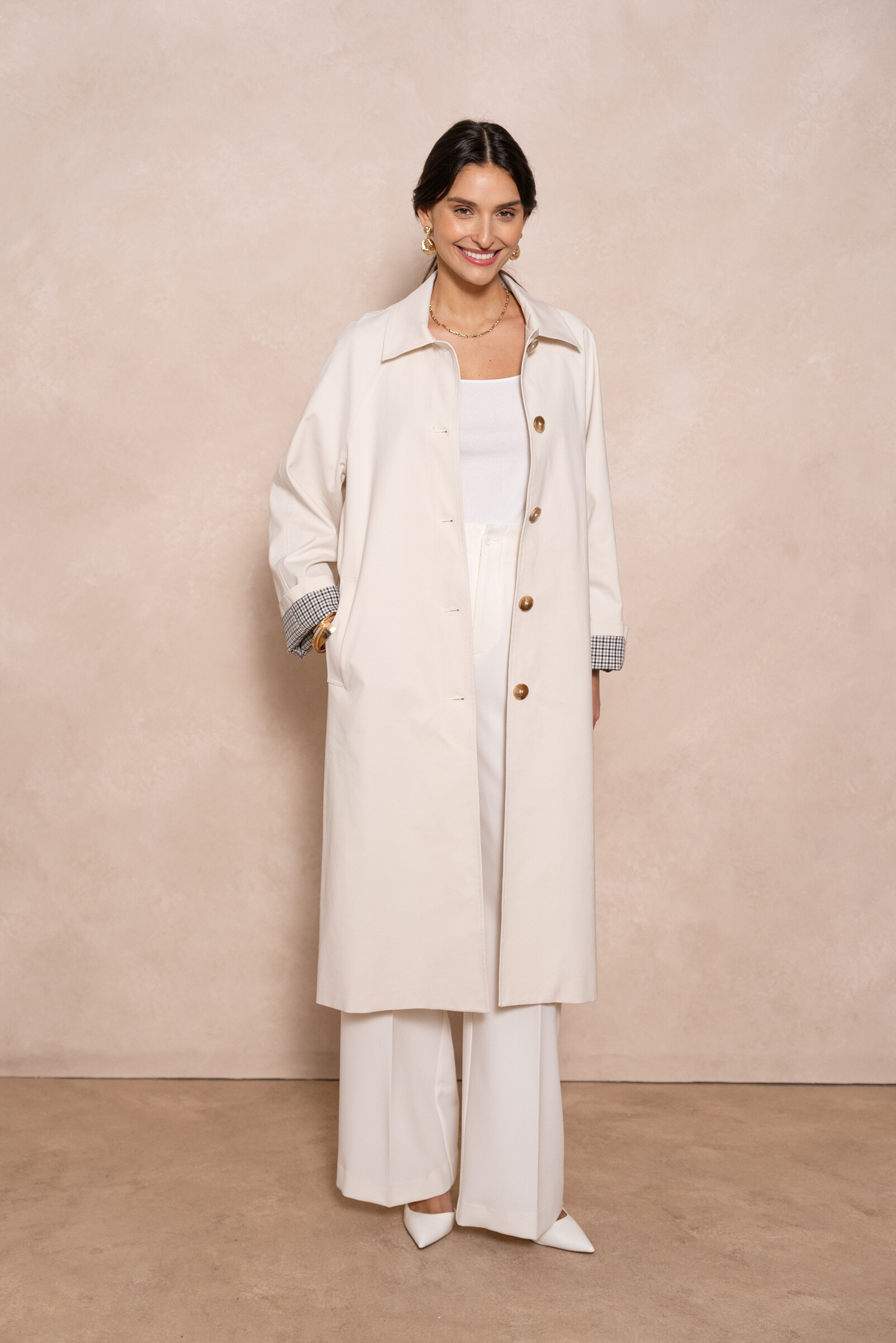 Wholesaler Attentif - Fluid long cotton trench coat with sets printed