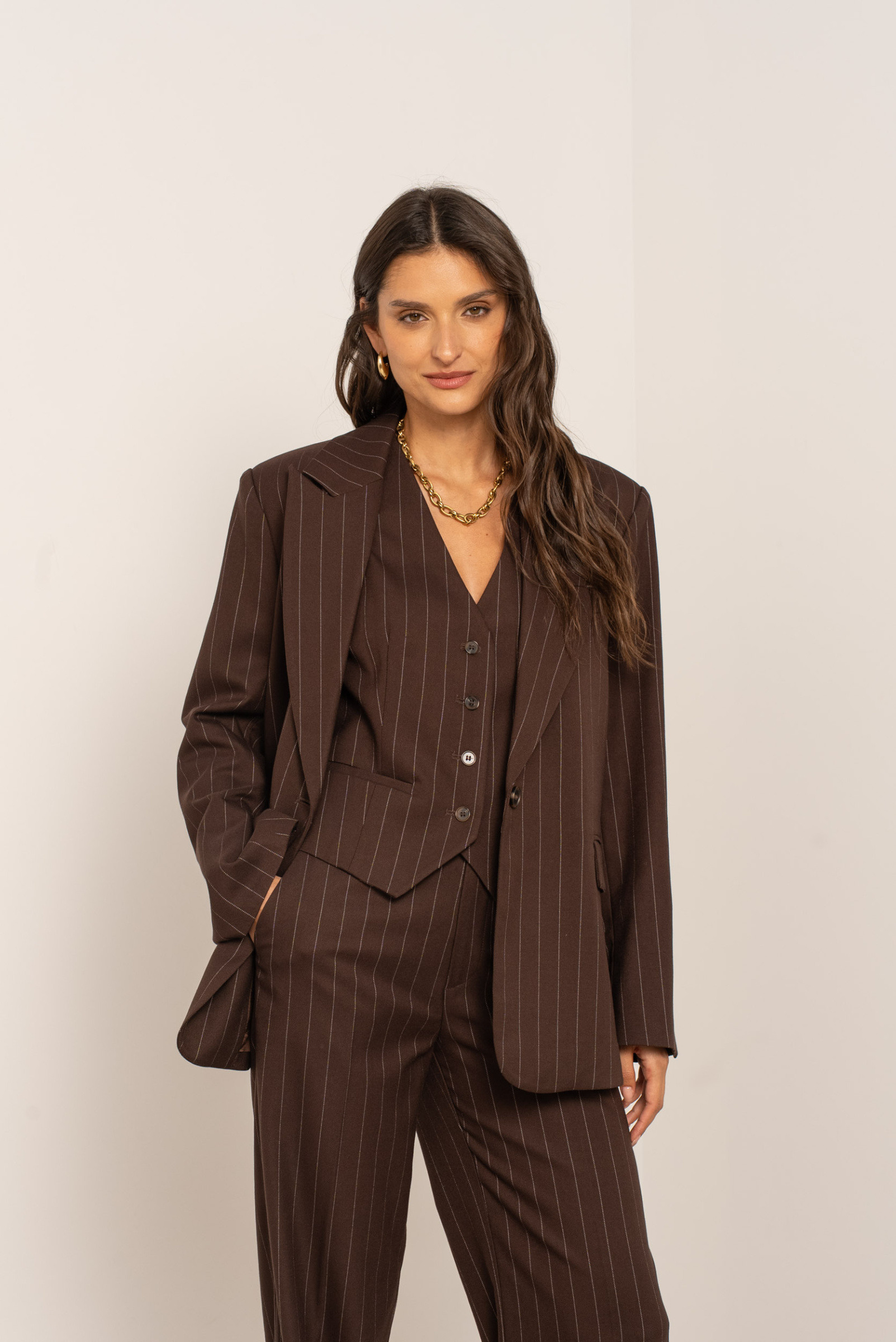 Grossiste Attentif - Veste tailleur oversize à fines rayures