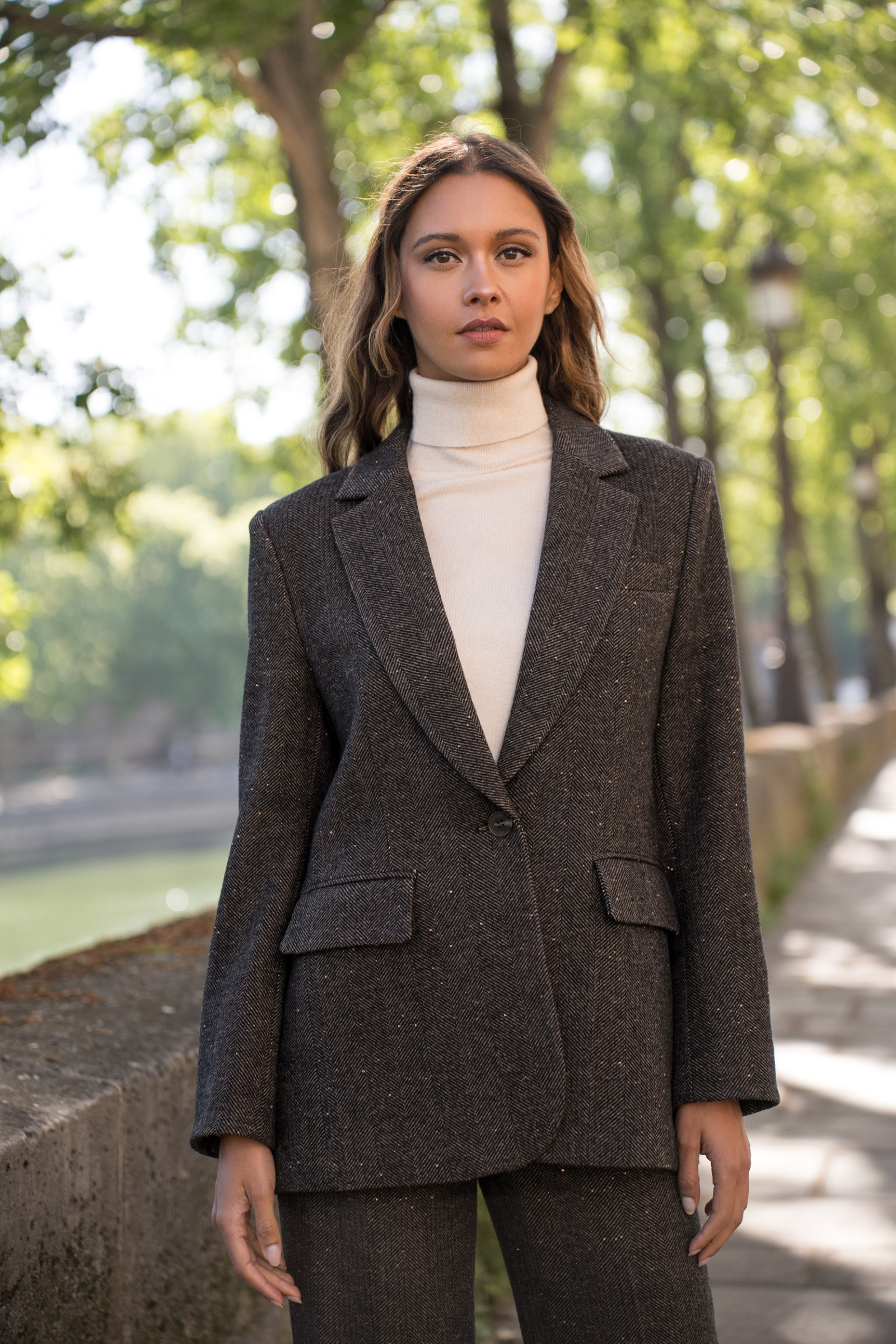 Grossiste Attentif - Veste oversize en laine mélangée à chevrons