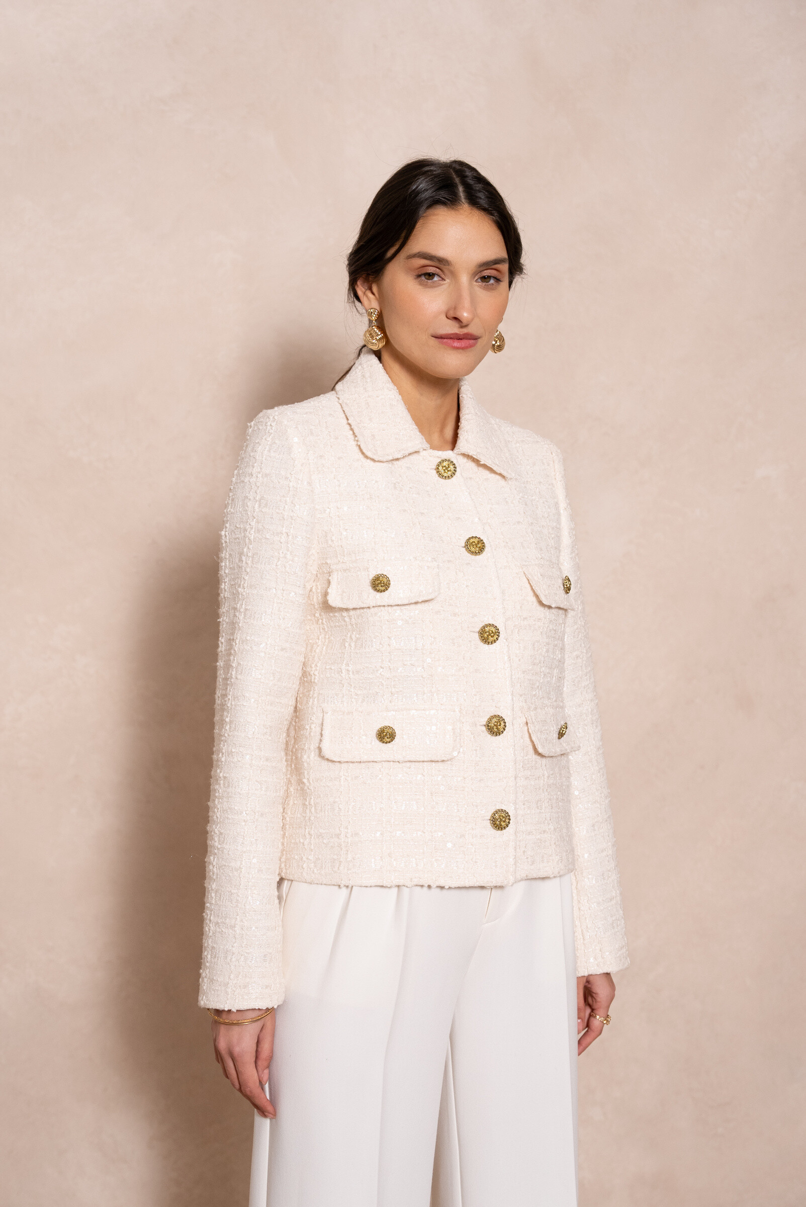 Wholesaler Attentif - Short tweed jacket with tiles
