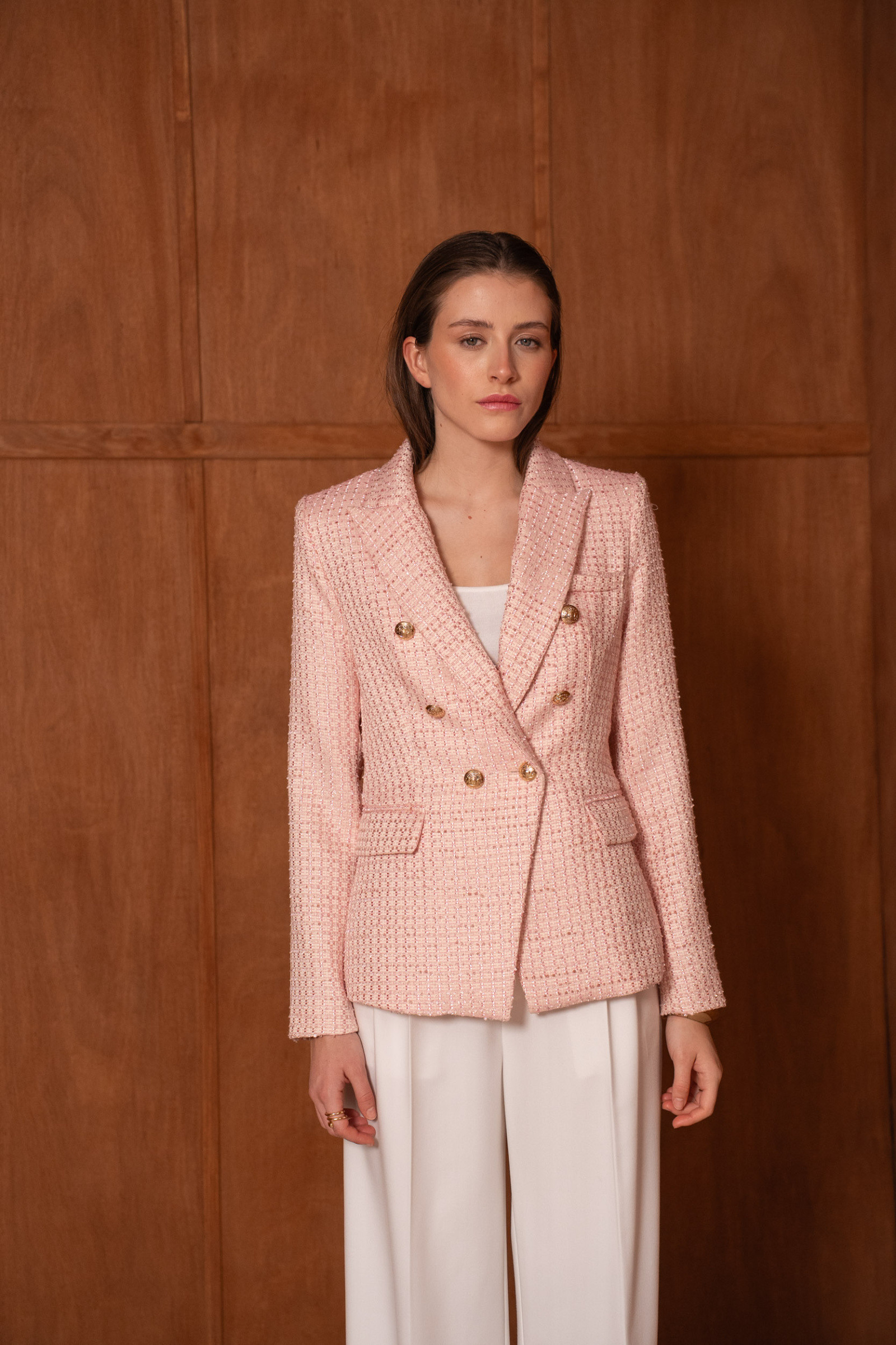 Wholesaler Attentif - Double-breasted textured tweed blazer