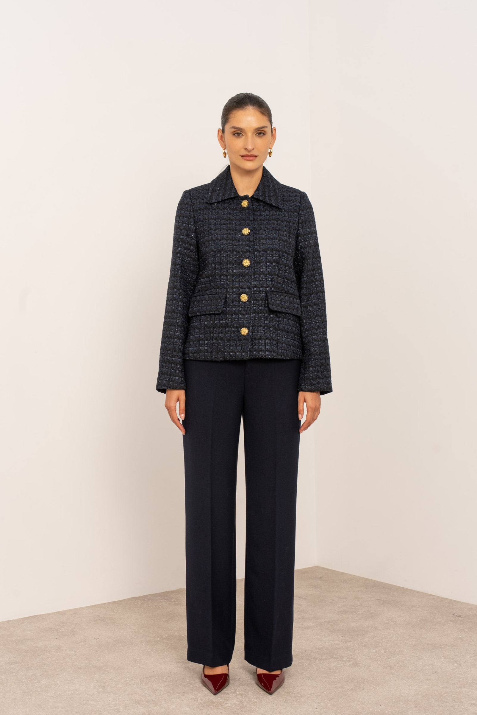 Grossiste Attentif - Veste droite en tweed marine