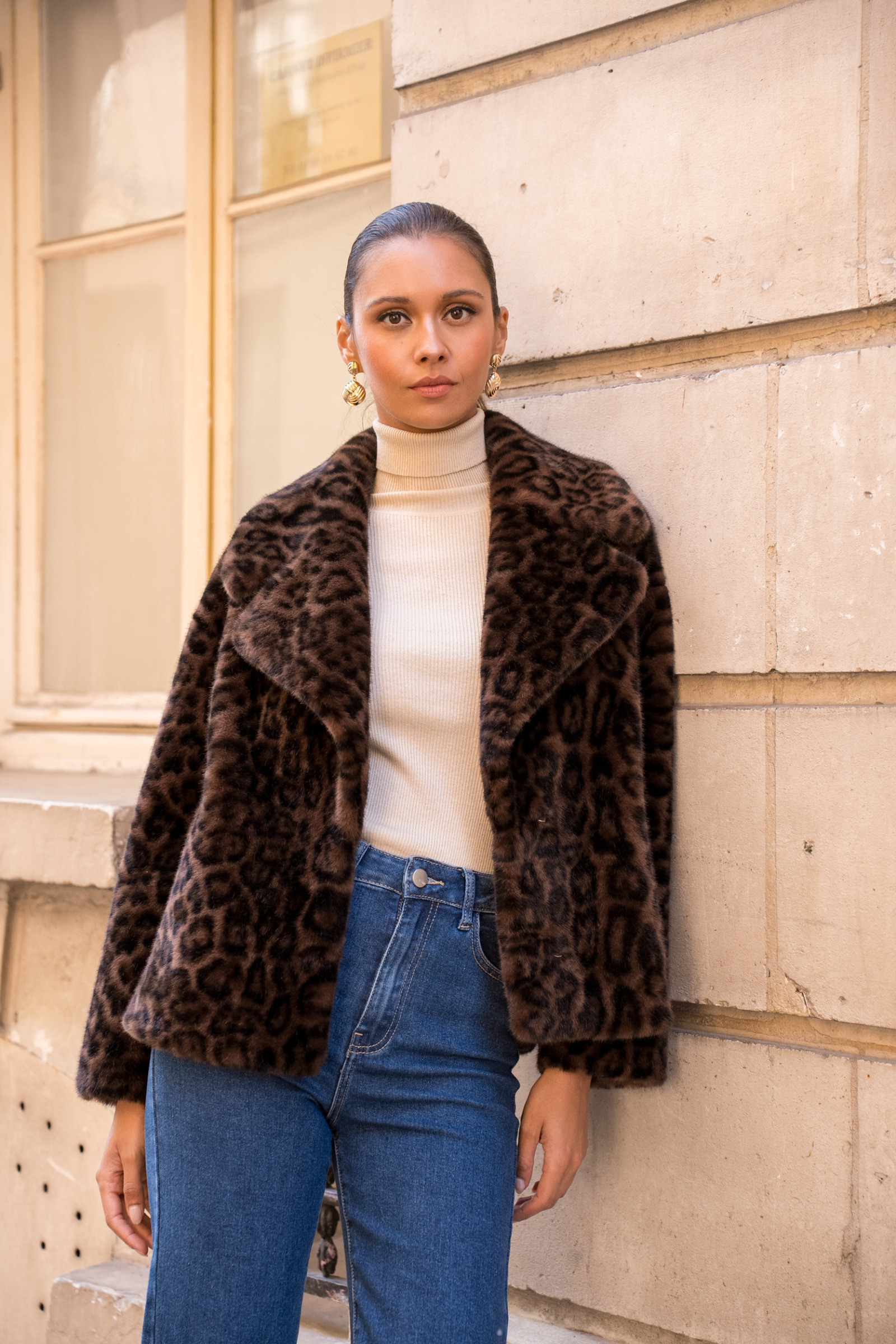 Grossiste Attentif - Veste réversible en fausse fourrure léopard