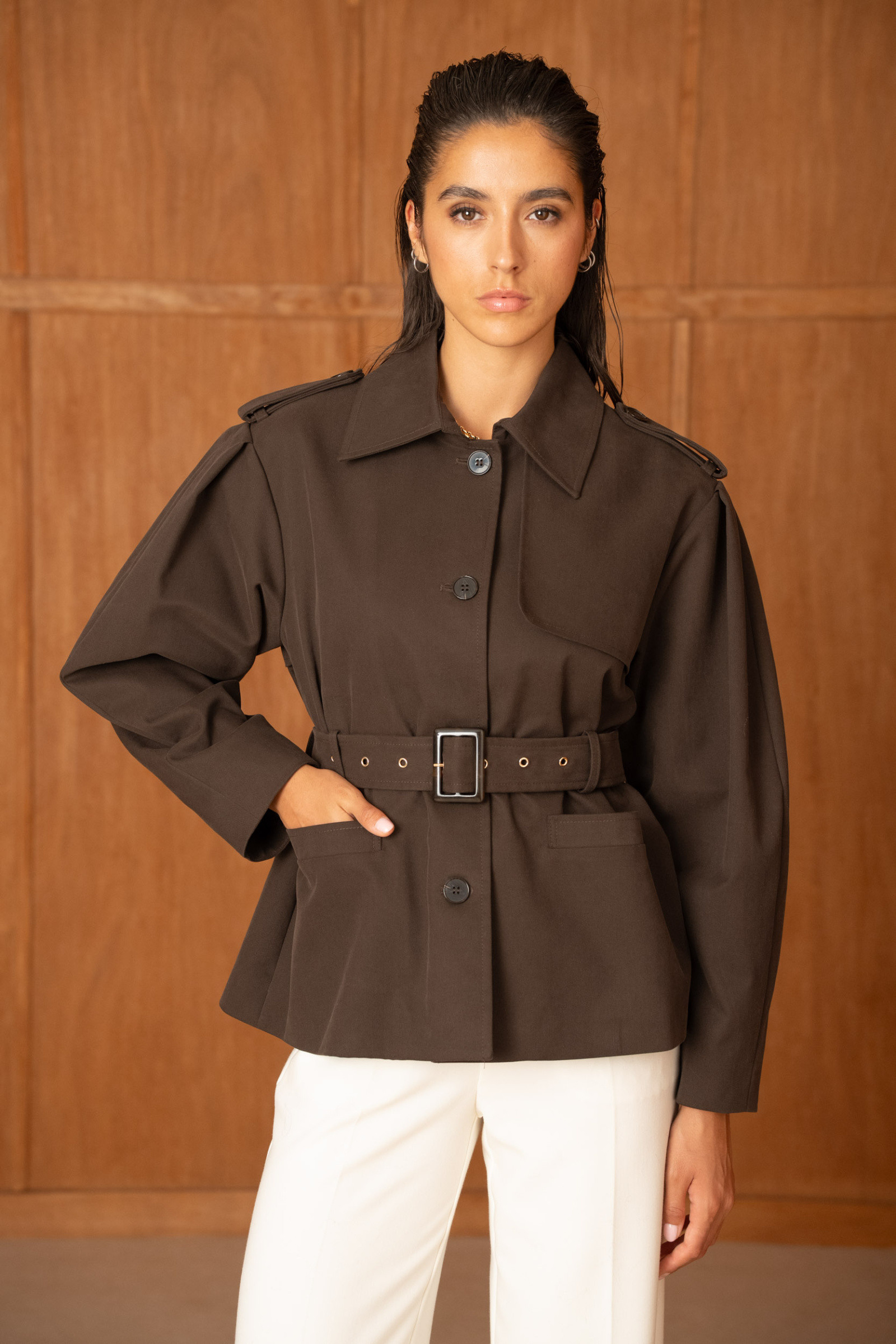 Grossiste Attentif - [Utility] Veste trench court ceinturée