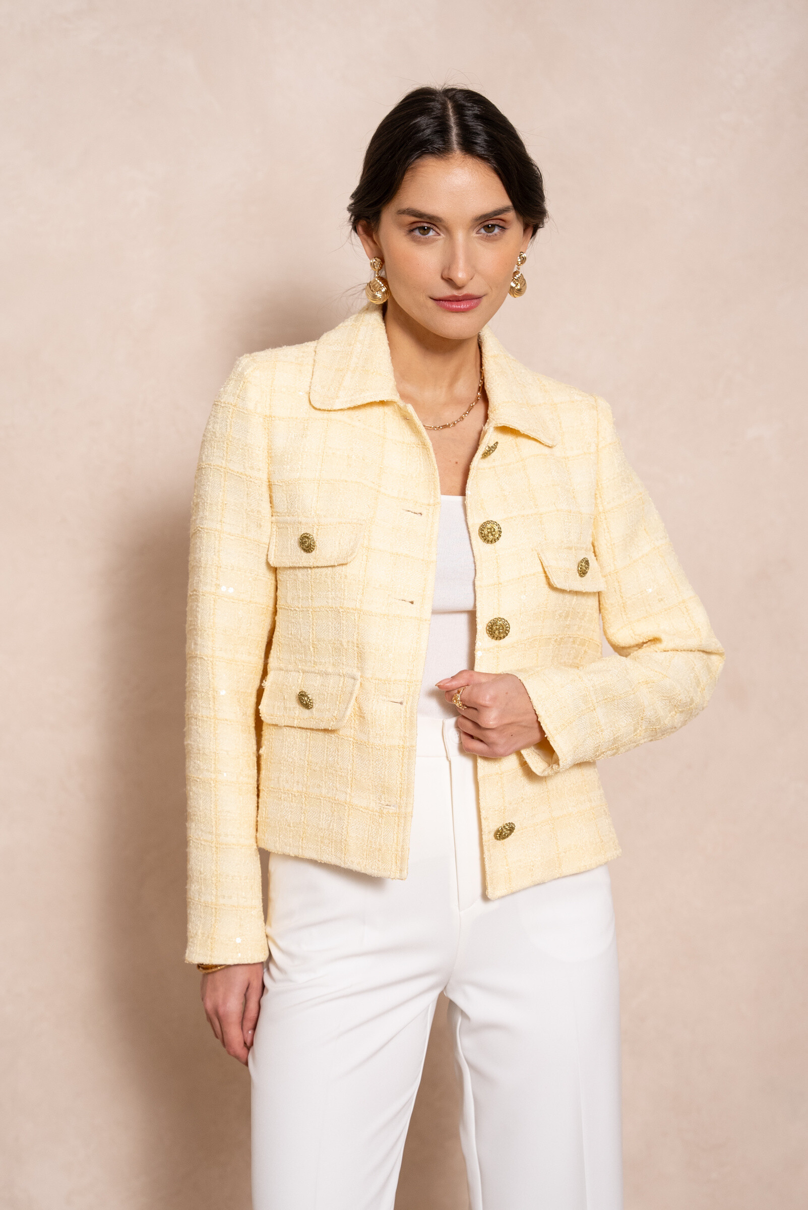 Mayorista Attentif - Chaqueta de tweed corta con baldosas