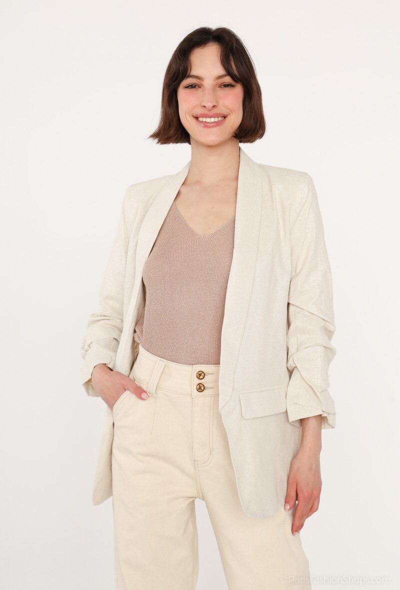 Mayorista Attrait Paris - Americana de mezcla de lino, mangas arremangadas de lurex