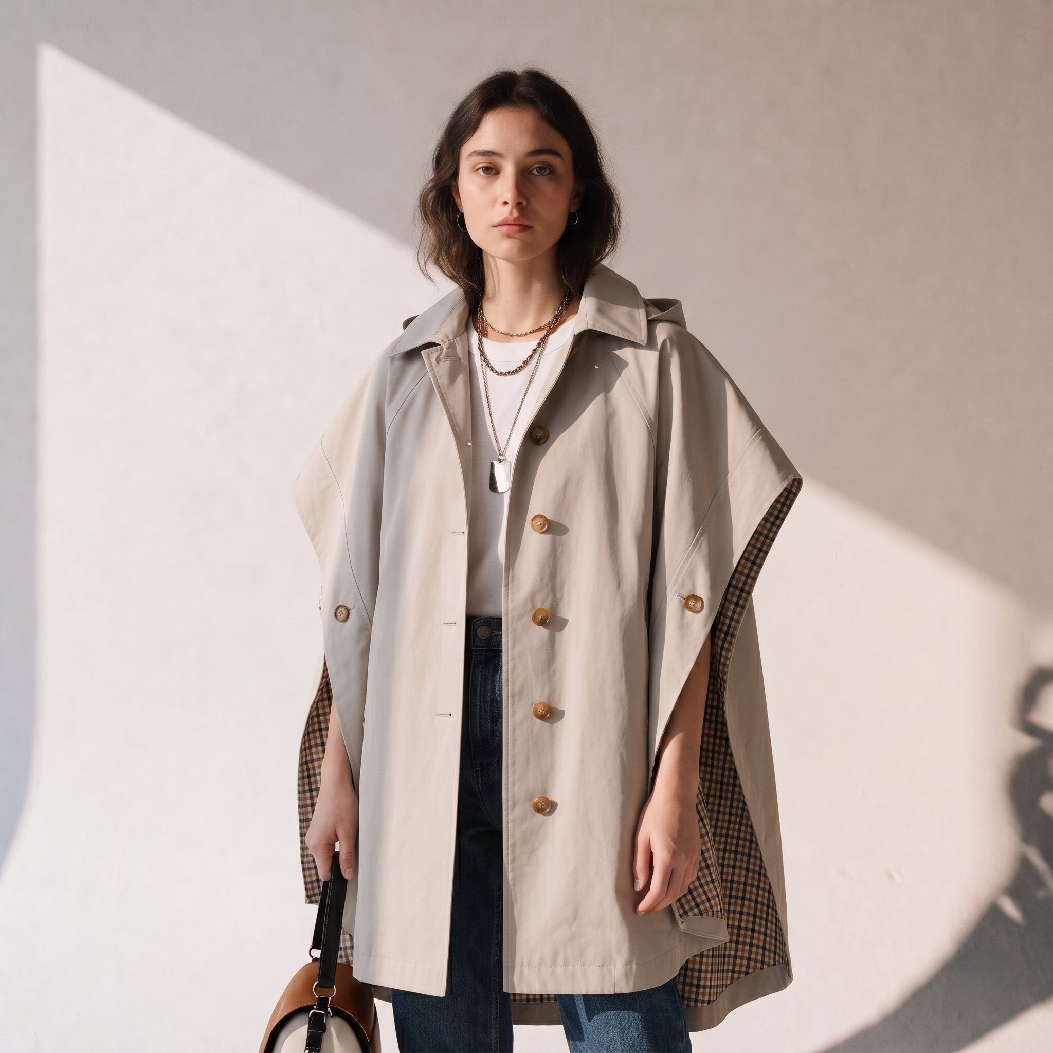 Grossiste Attrait Paris - Trench cape avec capuche et doublure motif carreaux