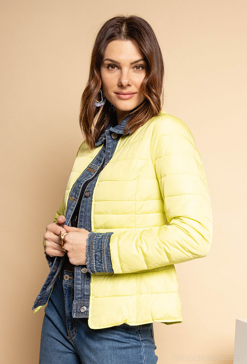Wholesaler Attrait Paris - Plain short puffer jacket bi-material jeans