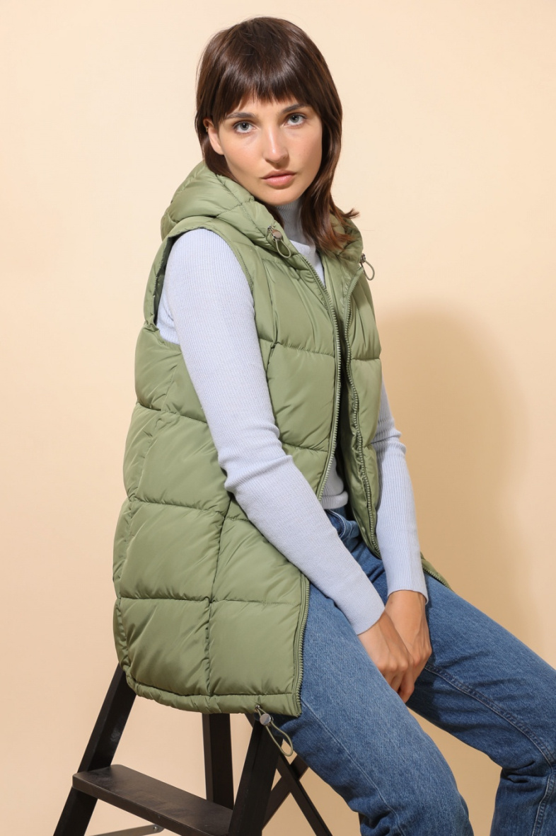 Grossiste Attrait Outlet - Doudoune sans manche mi-longue capuche