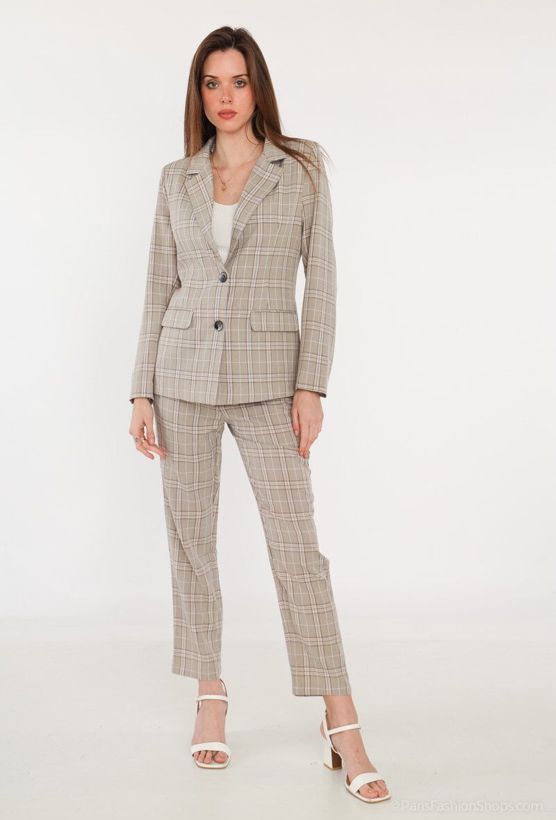 Mayorista Attrait Paris - Conjunto blazer y pantalón cuadros con cordón