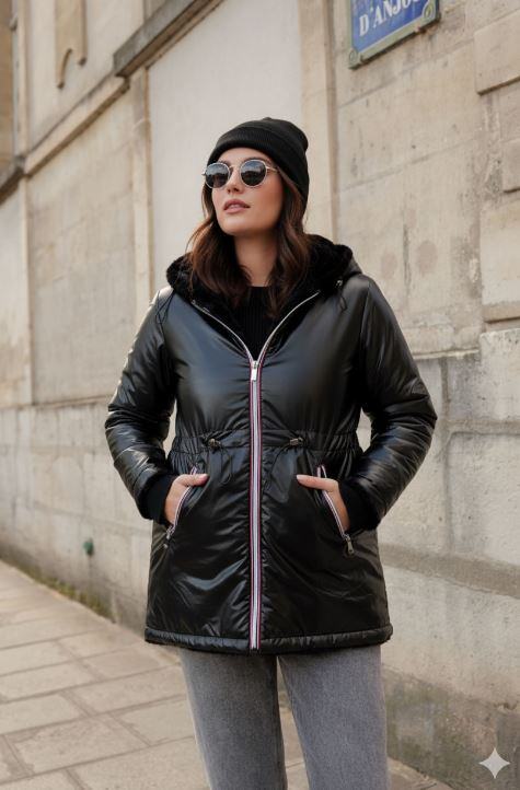 Wholesaler Attrait Paris - Reversible hooded mid-length fur jacket