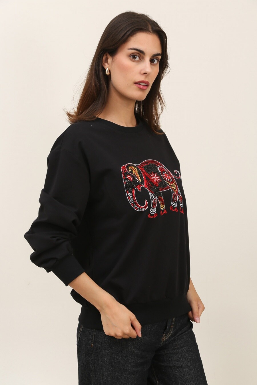 Mayorista Attrait Paris - Sudadera de cuello redondo con elefante bordado