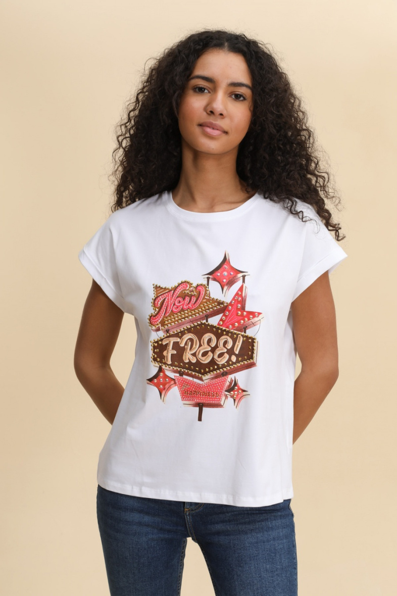 Grossista Attrait Paris - T-shirt in cotone stampato con grafica "Divertente, caldo, soleggiato" cappello da donna