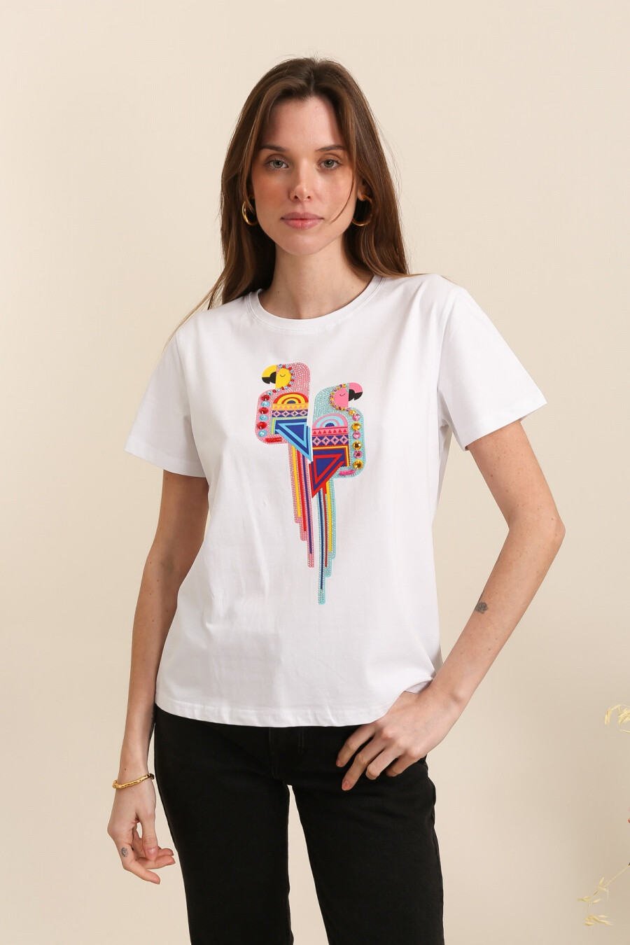 Mayorista Attrait Paris - Camiseta de algodón con gráfico de loro